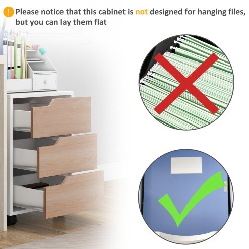 HOMCOM 3 Drawer Mobile File Cabinet, Vertical Filing Cabinet with Wheels for Home Office