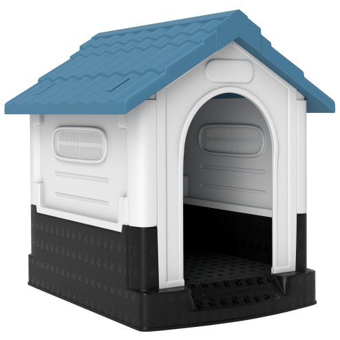 PawHut Dog Kennel for Outside, Plastic Dog House, Water-Resistant Pet Shelter with Windows, for Garden Patio, Miniature Dogs, 64.5 x 57 x 66cm - Blue