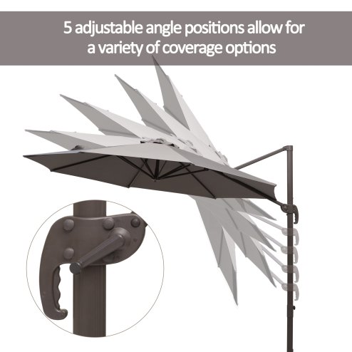 Outsunny 3M Cantilever Parasol, Hanging Garden Umbrella Sun Shade with 360 Rotation, Aluminium Frame, Cross Base, Hand Crank, Grey