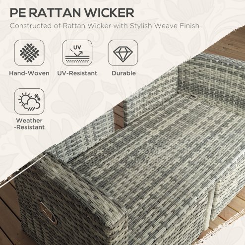 Outsunny 4 Piece Rattan Garden Furniture Set with Adjustable Backrest, Wicker Outdoor Furniture Sofa Set with Loveseat, Reclining Armchairs, Thickened Cushions and Glass Top Table, Light Grey