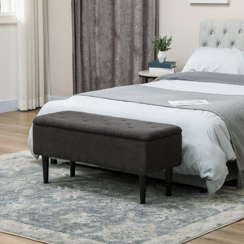 HOMCOM 47L Storage Ottoman, End of Bed Bench with Wooden Legs, Fabric Footstool for Living Room, Bedroom, 95 x 38 x 45cm