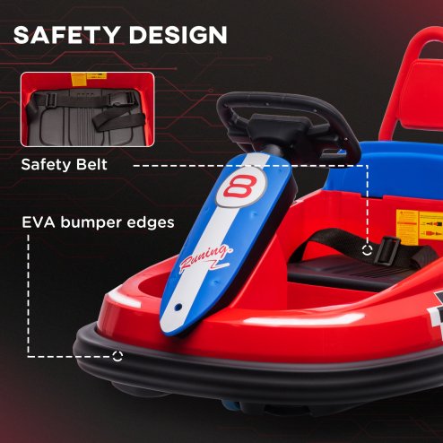 HOMCOM Kids Bumper Car 360° Rotation Spin Waltzer Car 6V Electric Ride On Car with 2 Speeds, Music, Lights for 18-48 Months - Red