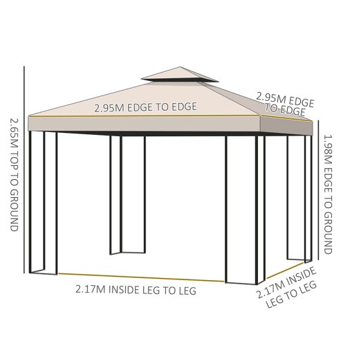 Outsunny 3 x 3 m Garden Gazebo Double Roof Marquee Patio Wedding Party Tent Canopy Shelter with Sidewalls (Beige)