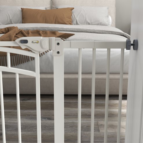 PawHut Dog Stair Gate, Pressure Fit Dog Safety Gate with Automatic Closing System, Double Locking, for Stairs, Doors, Hallways, House, 74-100cm Width, White