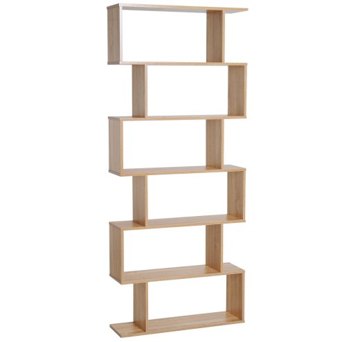 HOMCOM Bookcase, 6 Tier Shelf S Shaped Bookshelf, Storage Unit, Display Shelf for Living Room, Bedroom, Home Office, Plant