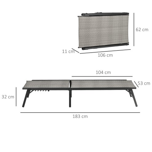 Outsunny Foldable Outdoor PE Rattan Sun Lounger, Patio Wicker Recliners Lounge Chair w/ 5-Level Adjustable Backrest, for Poolside, Garden, Mixed Grey