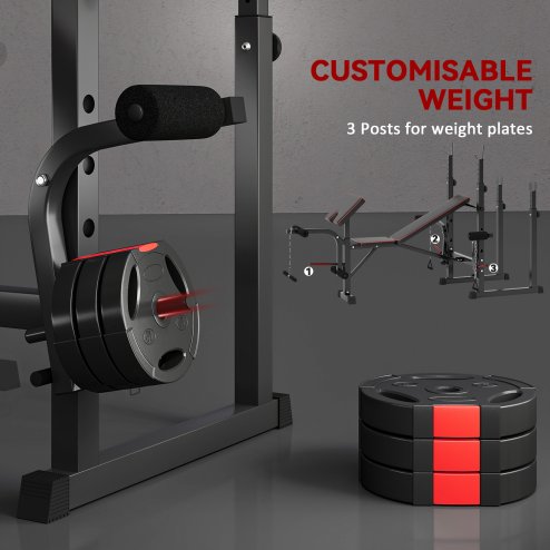 SPORTNOW Weight Bench with Bench Press Rack, Preacher Curl Bench, Leg Curl Machine, Incline or Flat Workout Bench for Home Gym Strength Training Weight Lifting