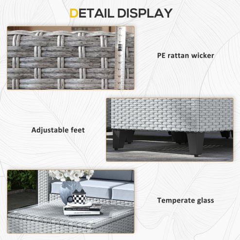Outsunny 5 Pieces PE Rattan Garden Furniture Set, 4 Seater Garden Corner Sofa Set with Glass Coffee Table, Wicker Outdoor Furniture Set with Cushions for Patio Deck, Grey