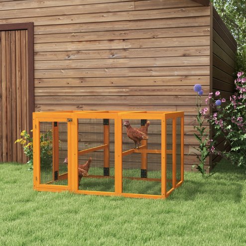 PawHut Wooden Chicken Run Hen Coop House Combinable Design Outdoor Use with Perches, for 1-3 Chickens, Ducks, 140 x 84 x 80cm