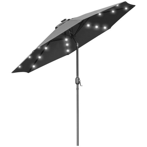 Outsunny 2.7m Patio Garden Umbrella Outdoor Parasol Outdoor Market Table Umbrella with Tilt Crank and 24 LEDs Lights (Grey)