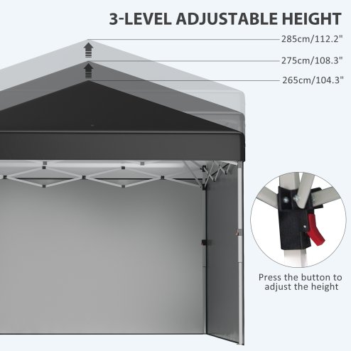 Outsunny 3 x 3 (M) Pop Up Gazebo with 3 Sidewalls, Leg Weight Bags and Wheeled Bag, Height Adjustable Party Tent Event Shelter for Garden, Patio, Black