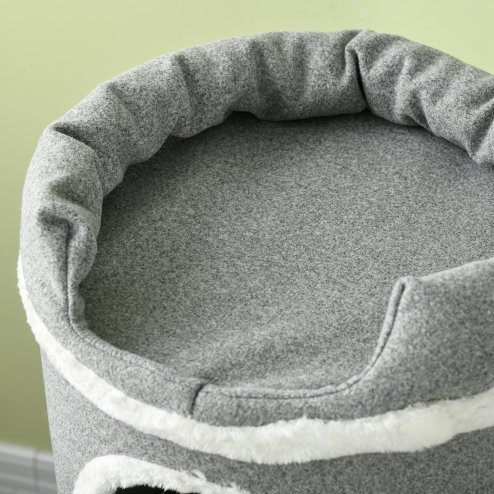 PawHut Cat Tree for Indoor Cats, 3 Tier Cat Tower Barrel Shaped with Sisal Scratching Posts, Cat Bed, Platforms, Hanging Ball, Grey