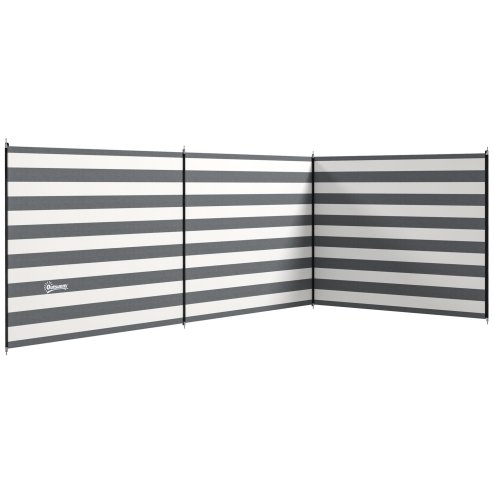 Outsunny 4 Pole Camping Windbreaks, Beach Wind Shield Shelter with Carry Bag and Steel Poles, Outdoor Caravan Privacy Shield, 540cm x 150cm, Grey and White Image