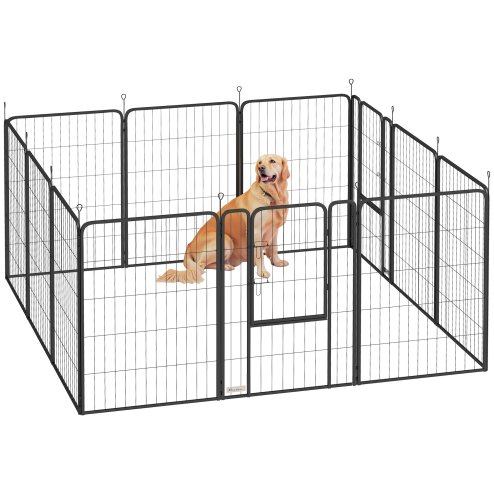 PawHut Dog Pen, 12 Panel Puppy Pen, Steel Dog Playpen, for Medium Breeds, 100cm Tall, Black