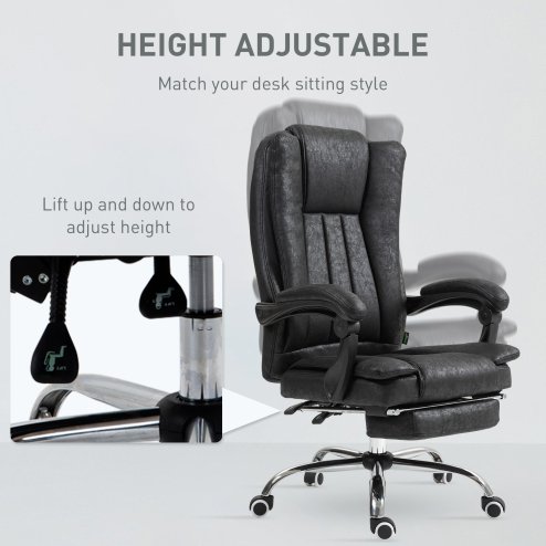 Vinsetto Office Chair, Microfibre Reclining Computer Desk Chair with Footrest and Adjustable Height, Swivel Wheels for Home Office, Black