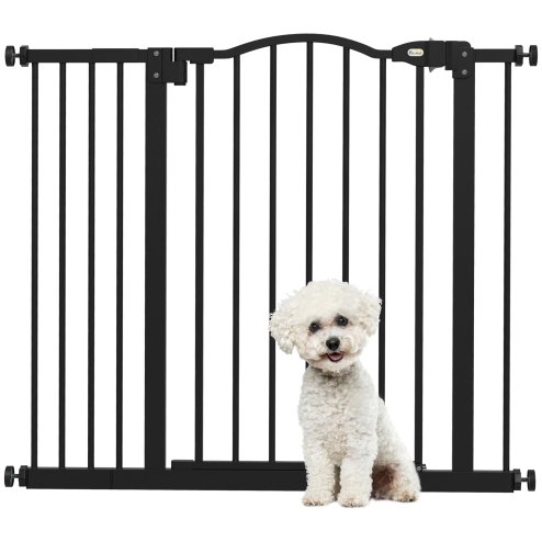 PawHut Pressure Fit Dog Stair Gate No Drilling Safety Gate Auto Close for Doorways, Hallways, 74-94cm Adjustable, 78cm Tall, Black