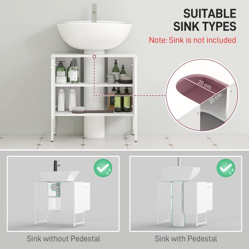 HOMCOM Under Sink Bathroom Cabinet, Freestanding Under Sink Cabinet with Soft-Close Doors and Adjustable Shelf for Basin without or with Pedestal