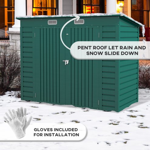 Outsunny 8 x 4FT Garden Shed, Galvanised Metal Shed, Easy to Assemble, Outdoor Tool Storage Shed with Pent Roof, Lockable Door and 2 Vents, Green