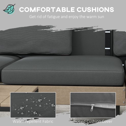 Outsunny 3 Pieces Garden Furniture Set, L Shaped 4 Seater Corner Sofa Set with Table and Cushions, HDPE, Outdoor Patio Sofa Set for Patio, Grey