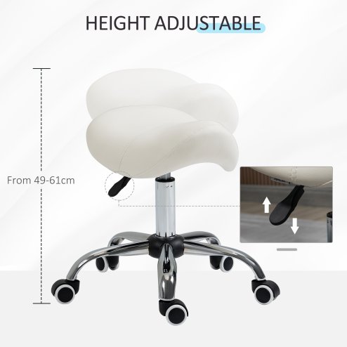 HOMCOM Cosmetic Stool 360?? Rotate Height Adjustable Salon Massage Spa Chair Hydraulic Rolling Faux Leather Saddle Stool Mobility, Cream