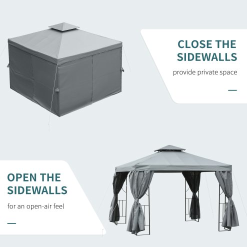 Outsunny 3 x 3 m Garden Gazebo Double Roof Marquee Patio Wedding Party Tent Canopy Shelter with Sidewalls (Dark Grey)