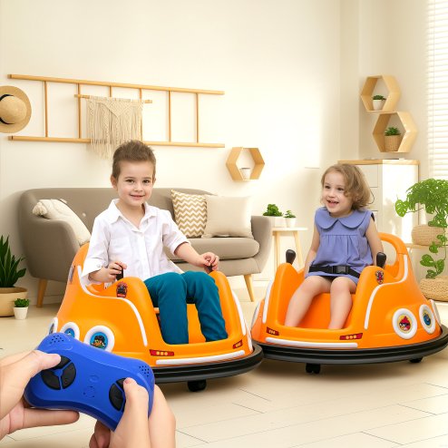 AIYAPLAY Angry Bird Licensed 12V Kids Bumper Car, 360 Rotation Waltzer Car with Joysticks, Remote Control, Music USB LED Lights, for 3-5 Years Old - Orange