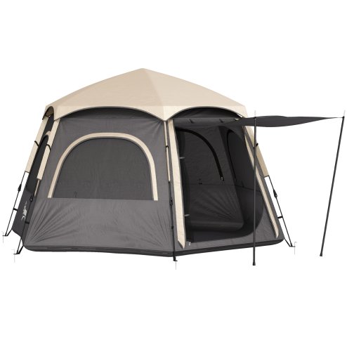 Outsunny Instant Pop Up Camping Tent, 2/3/4 Person Easy Setup Dome Family Tent with Vestibule, Rainfly, 4 Mesh Windows & 2 Doors, Hexagonal Design, Waterproof & UV Protected, Dark Grey