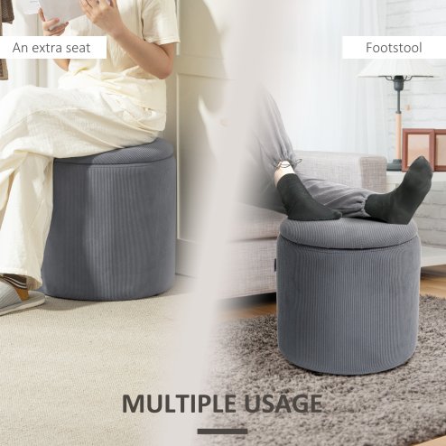 HOMCOM Set of 2 Round Ottoman with Storage, Fabric Vanity Stool for Makeup, Footrest Stool with Removable Lid for Living Room & Bedroom