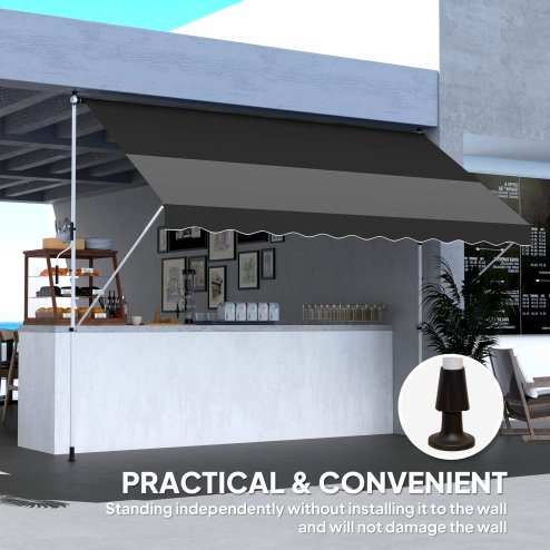 Outsunny Balcony 3 x 1.5m Manual Adjustable Awning, DIY Patio Clamp Awning Canopy, Retractable Shade Shelter Easy to Move for Balcony, Black