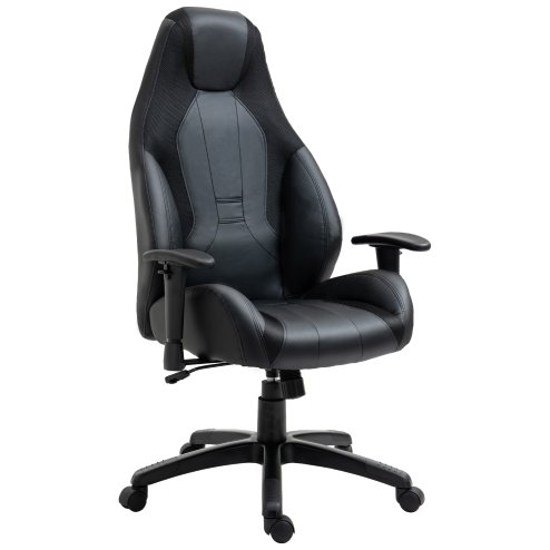 Vinsetto Racing Gaming Chair, Mesh & Faux Leather Computer Chair with High Back, Swivel Wheels, Adjustable Height and Armrest, Black Image