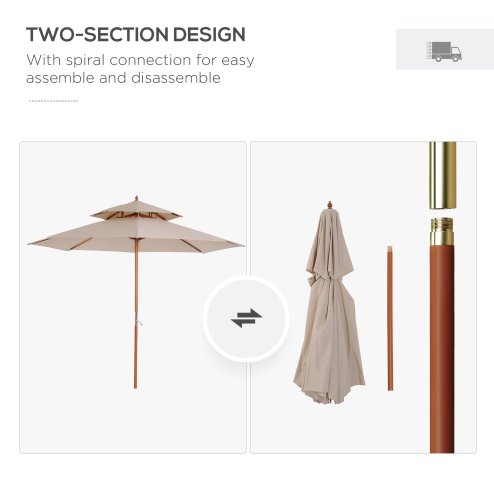 Outsunny 2.7 m Garden Parasol Umbrella, Double Tier Garden Umbrellas Outdoor Sun Umbrella Sunshade Bamboo Ribs, Beige