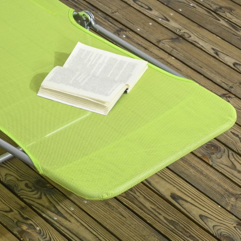 Outsunny Set of 2 Outdoor Foldable Sun Loungers, Adjustable Backrest Garden Recliner Sun Lounger Chair with Headrest Pillow, Green
