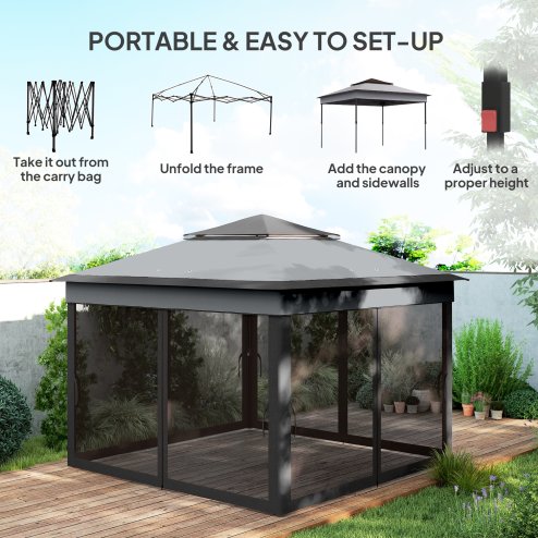 Outsunny 3 x 3(m) Pop Up Gazebo with Netting and Carrying Bag, Party Tent Instant Event Shelter, Height Adjustable and UV-Resistant, for Garden, Patio, Grey