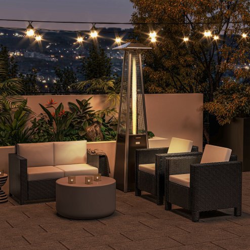 Outsunny Single Seater Rattan Chair, PE Wicker Garden Armchair with 10 cm Thickened Cushion, All-Weather Rattan Garden Chair with Armrests, Black