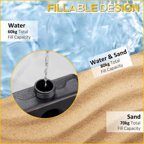 Outsunny Set of 4 Parasol Base Weights, Umbrella Weight Set for Banana Hanging Cantilever Umbrella, Can Be Filled with Sand or Water, Black