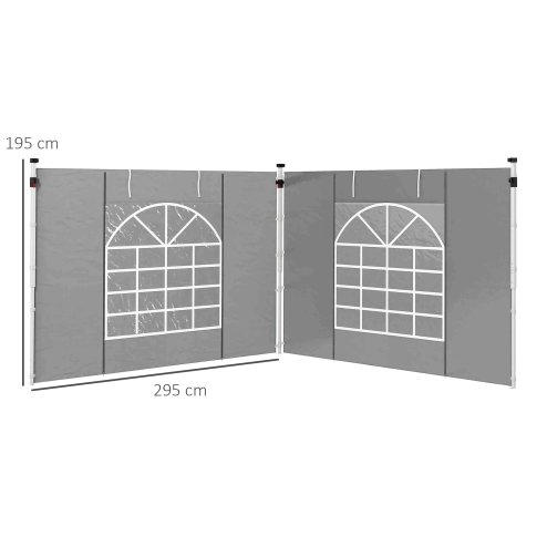 Outsunny Gazebo Side Panels with Windows and Doors, for 3x3(m) or 3x6m Pop Up Gazebo, 2 Pack Sides Replacement, Light Grey