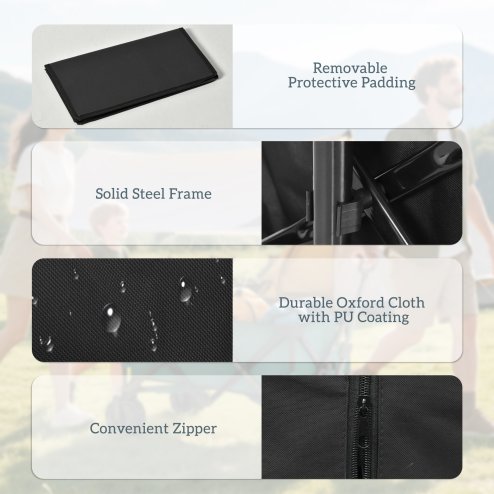 Outsunny 140L Festival Trolley on Wheels, Folding Camping Trolley Cart with Telescopic Handle, Big Wheels for Outdoor Garden Beach Fishing, Black