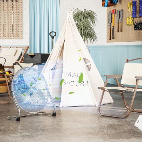 HOMCOM 20 Inches Chrome Metal Floor Fan, High Velocity 3-Speed Home Gym with Adjustable Head, Portable Desk & Table Fan Air Circulator for Home Office, Powerful Airflow, Quiet Operation