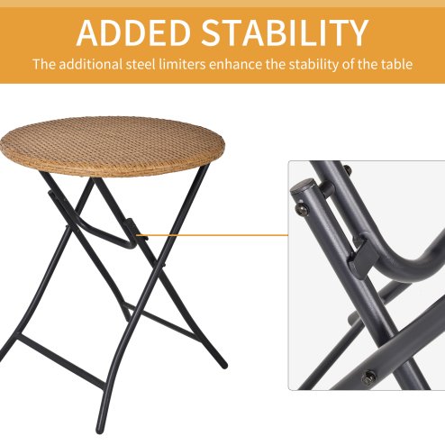 Outsunny 3 Pieces Rattan Bistro Set, Wicker Folding Garden Furniture Set with Coffee Table and Chairs for Outdoor, Patio, Balcony, Natural