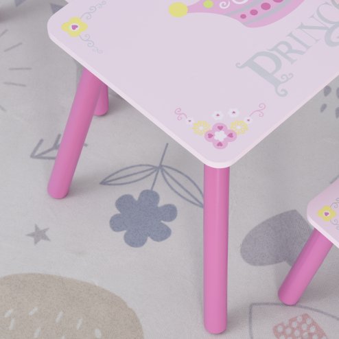 HOMCOM 3 Pcs Kids and Table Chair Set Princess & Crown Theme Home Furniture Pretty Gift 2-4 Years Pink