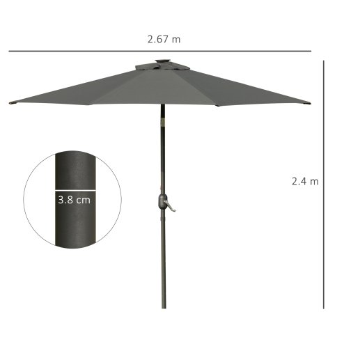 Outsunny 2.7m Patio Garden Umbrella Outdoor Parasol Outdoor Market Table Umbrella with Tilt Crank and 24 LEDs Lights (Grey)