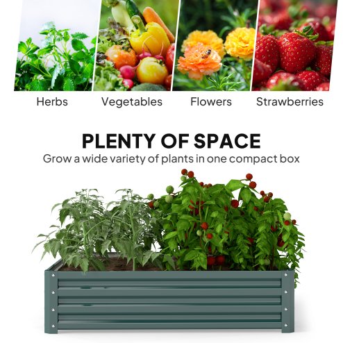 Outsunny 432L Square Raised Garden Bed Box with Weatherized Steel Frame for Vegetables, Flowers and Herbs, 120 x 120 x 30cm, Green