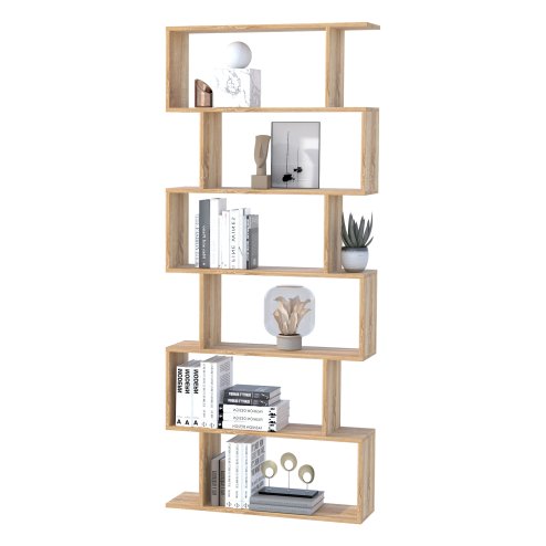 HOMCOM Bookcase, 6 Tier Shelf S Shaped Bookshelf, Storage Unit, Display Shelf for Living Room, Bedroom, Home Office, Plant