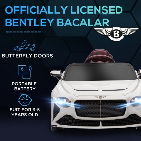 HOMCOM Bentley Bacalar Licensed, 12V Kids' Electric Ride-On with Remote Control, Battery Powered Electric Car for Kids with Suspension Wheels, Horn, Lights, for Ages 3-5 Years - White