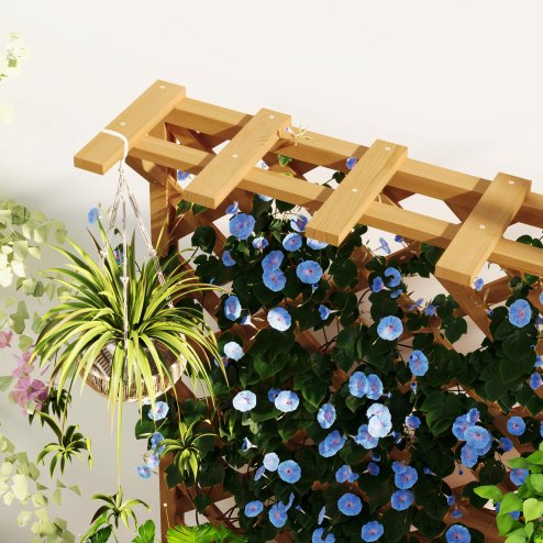 Outsunny Wooden Planter with Trellis, Freestanding Raised Garden Bed with Drainage Holes, Outdoor Planter Box with Liner for Vegetables, Herbs and Flowers, Natural