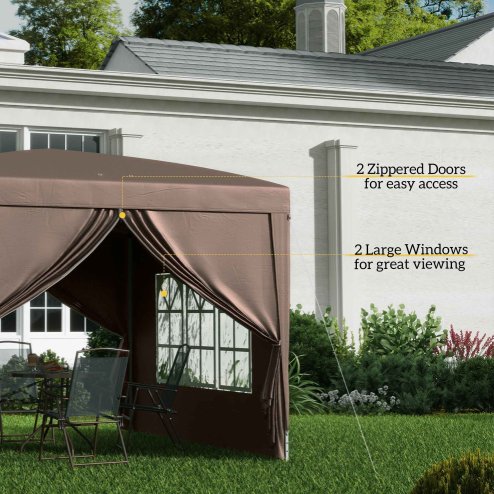 Outsunny 3 x 3 Meters Pop Up Water Resistant Gazebo Wedding Camping Party Tent Canopy Marquee with Carry Bag and 2 Windows, Coffee