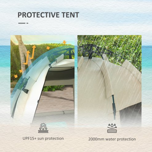 Outsunny Pop Up Tent Beach Tent for 2-3 Person, UPF15+ Easy Set Up Sun Shelter with Extended Floor, Sandbags, Mesh Windows and Carry Bag, Khaki