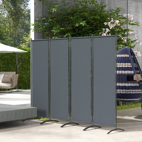 Outsunny 4 Panel Folding Garden Divider, 1.7m Privacy Screen with Wide Feet, Portable Freestanding Privacy Panel for Deck, Pool, Hot Tub, Dark Grey Image