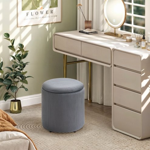 HOMCOM Set of 2 Round Ottoman with Storage, Fabric Vanity Stool for Makeup, Footrest Stool with Removable Lid for Living Room & Bedroom