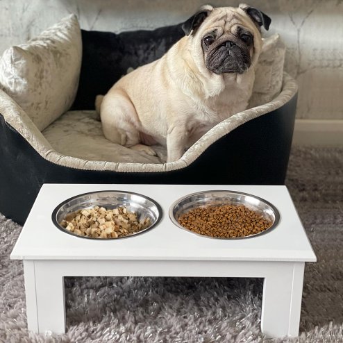 PawHut Raised Dog Bowl Feeding Bowls with Stand for Extra Small and Small Dogs Elevated Pet Bowls Water Food Feeder 44L x 24W x 15H cm - White Image